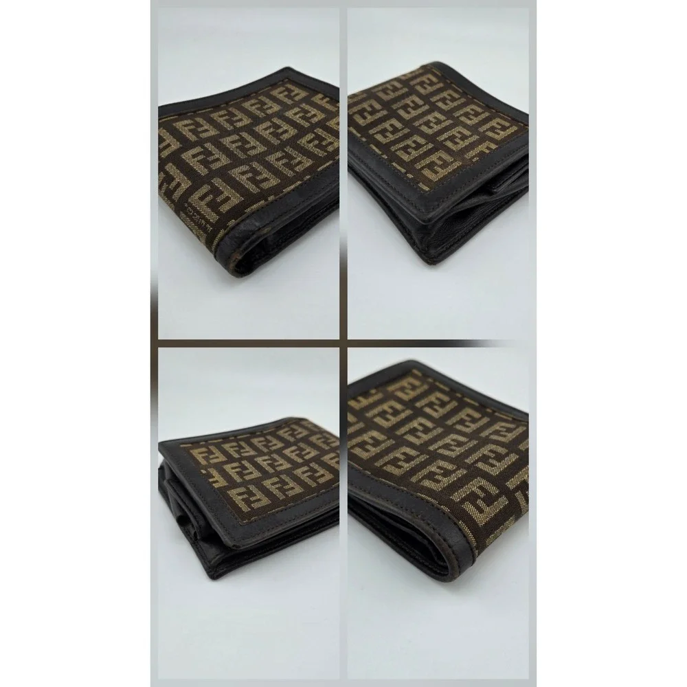 Fendi Zucca Canvas Bifold Wallet Brown Leather Monogram FF Logo Mens Accessory
